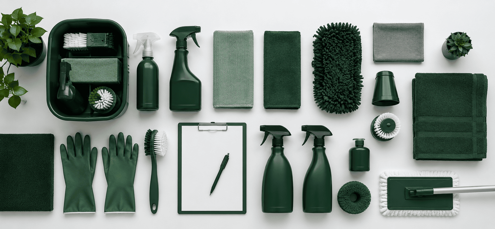 Eco-friendly cleaning supplies flat lay